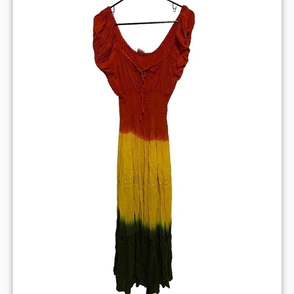 Tie Dye Maxi Boho Peasant Dress - Picture 1 of 8
